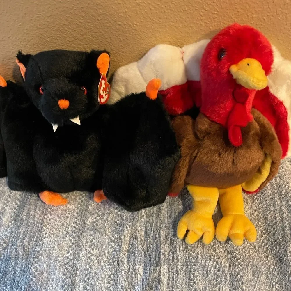TY Vintage BIG Bat and Turkey Plush Set